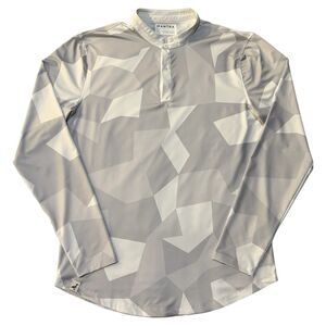 Mantra Long Sleeve Polo Shirt Mens L Gray White Blade Collar Golf Pullover USA